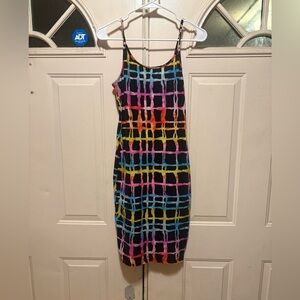Love Black Midi Slip Dress with Multicolor Grid